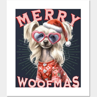 Funny Chinese Crested Dog Santa  Christmas Design Posters and Art